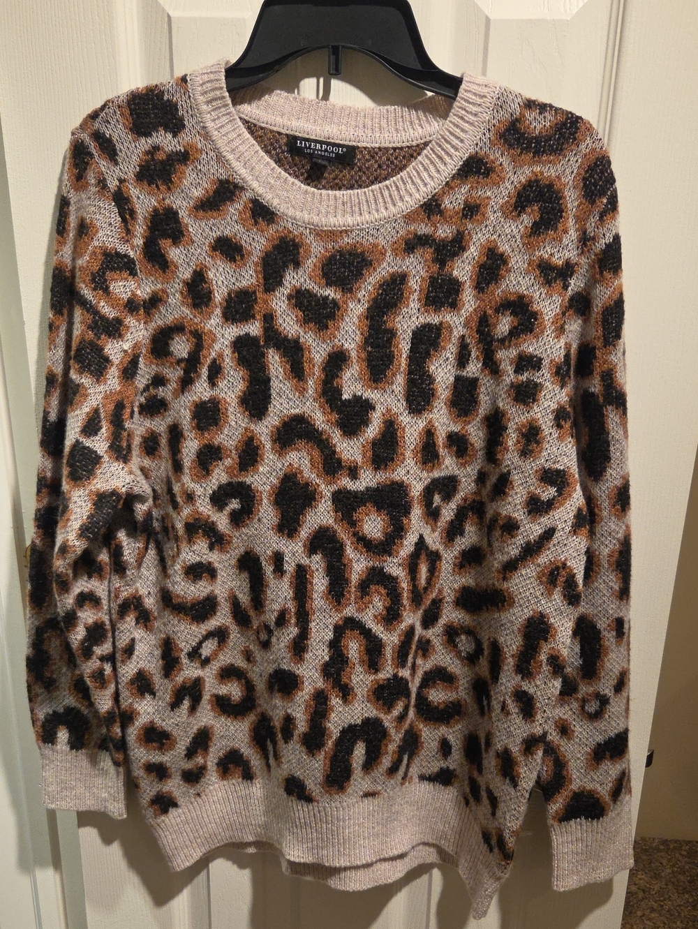 Liverpool Women's Leopard Print Crewneck Sweater - Beige/Tan